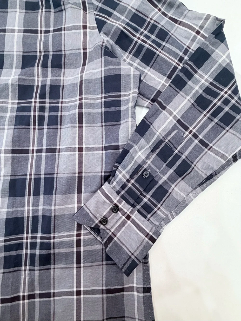 Thomas Dean Gray, Navy and White Plaid Button-Down Shirt